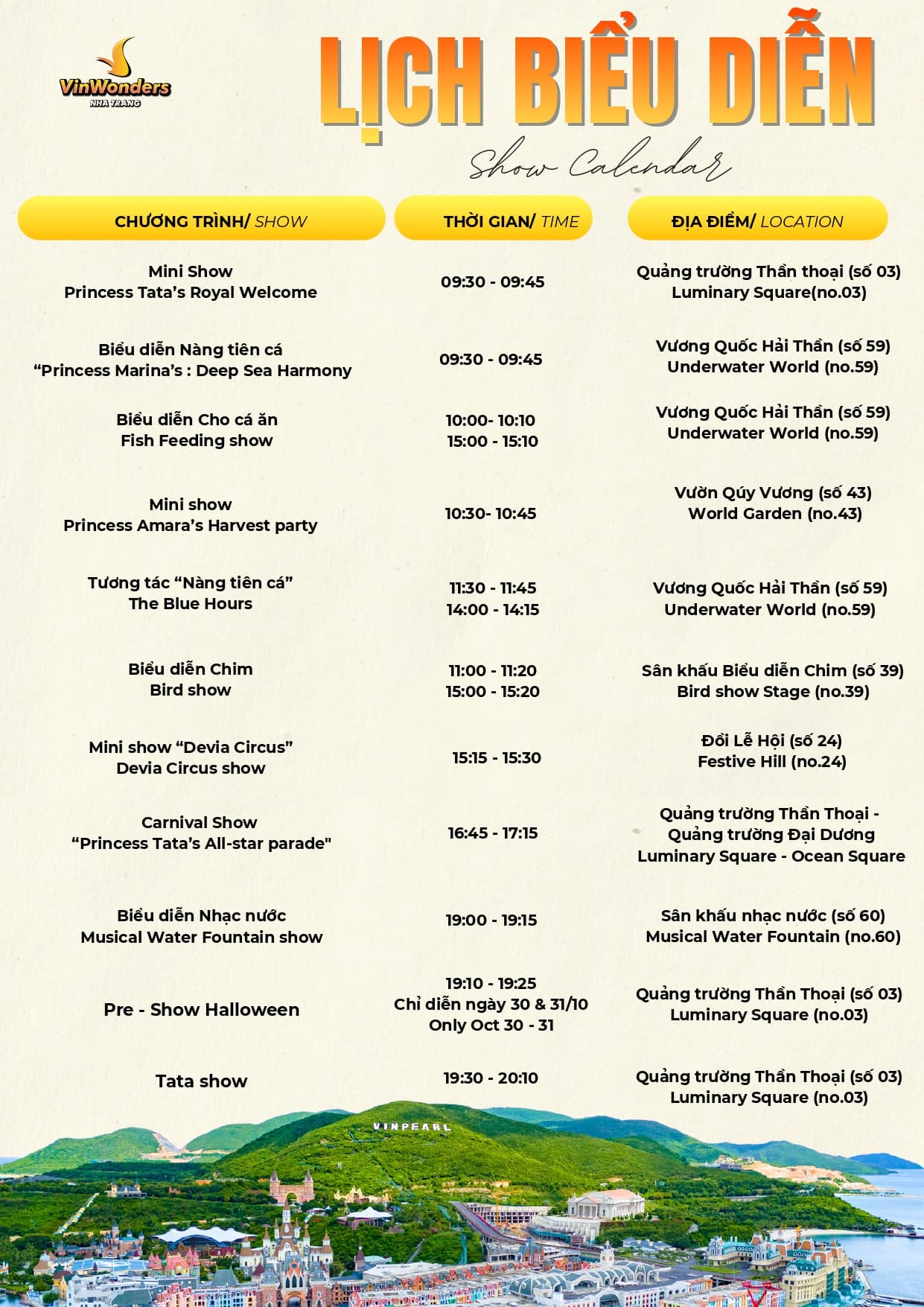 lịch sự kiện VinWonders Nha Trang